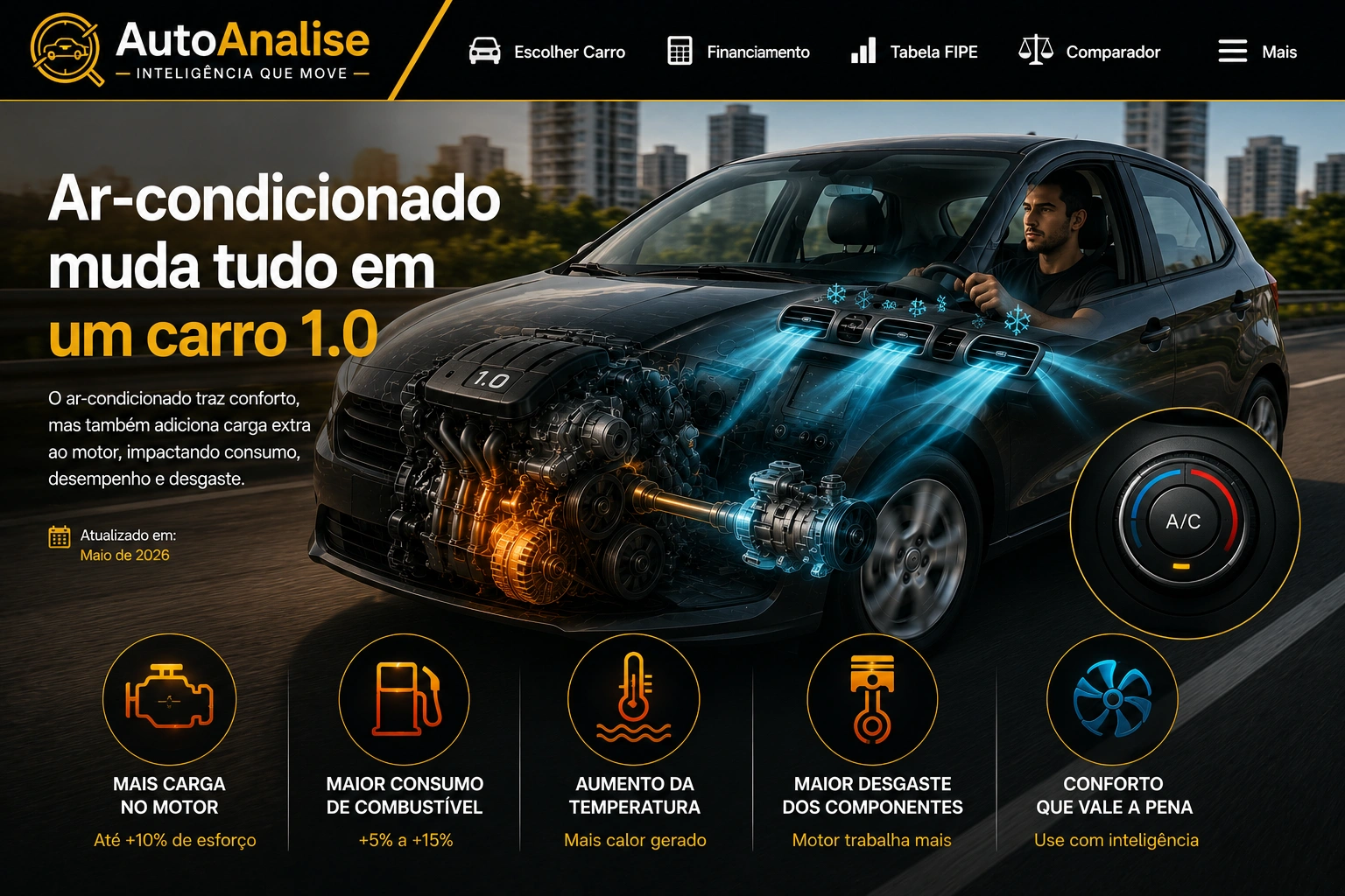 Ar-condicionado em carro 1.0 aumenta esforço do motor em São Paulo AutoAnalise