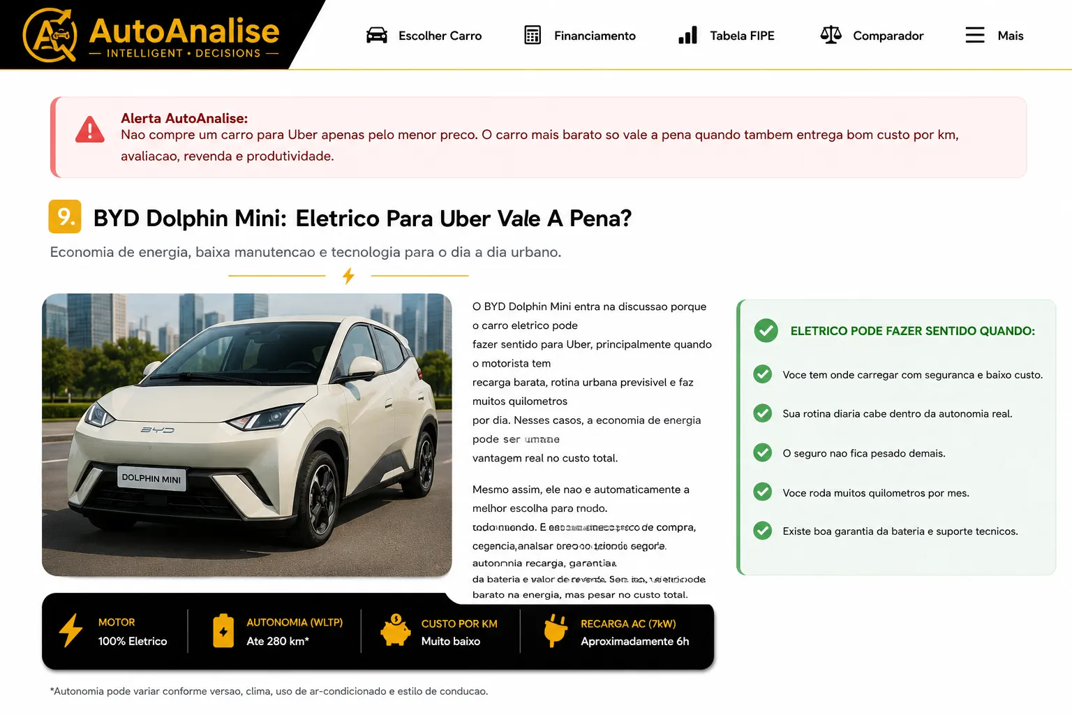 BYD Dolphin Mini para Uber em 2026 carro elétrico vale a pena