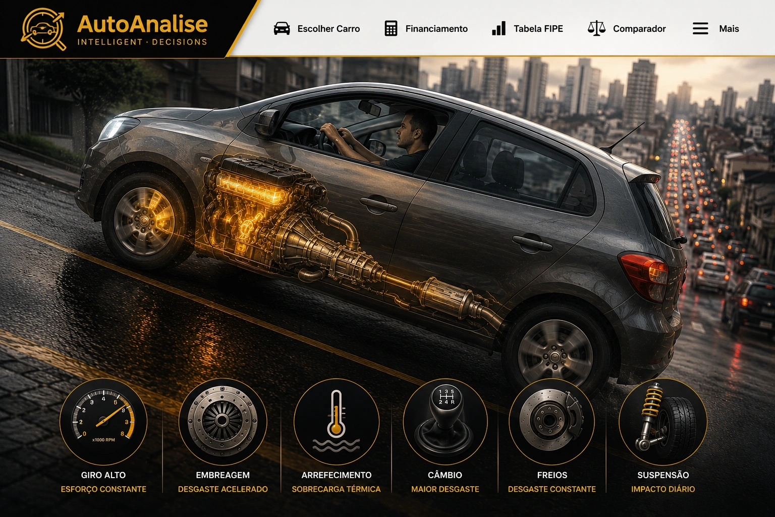 Motor 1.0 em subida de São Paulo com chuva e desgaste mecânico AutoAnalise