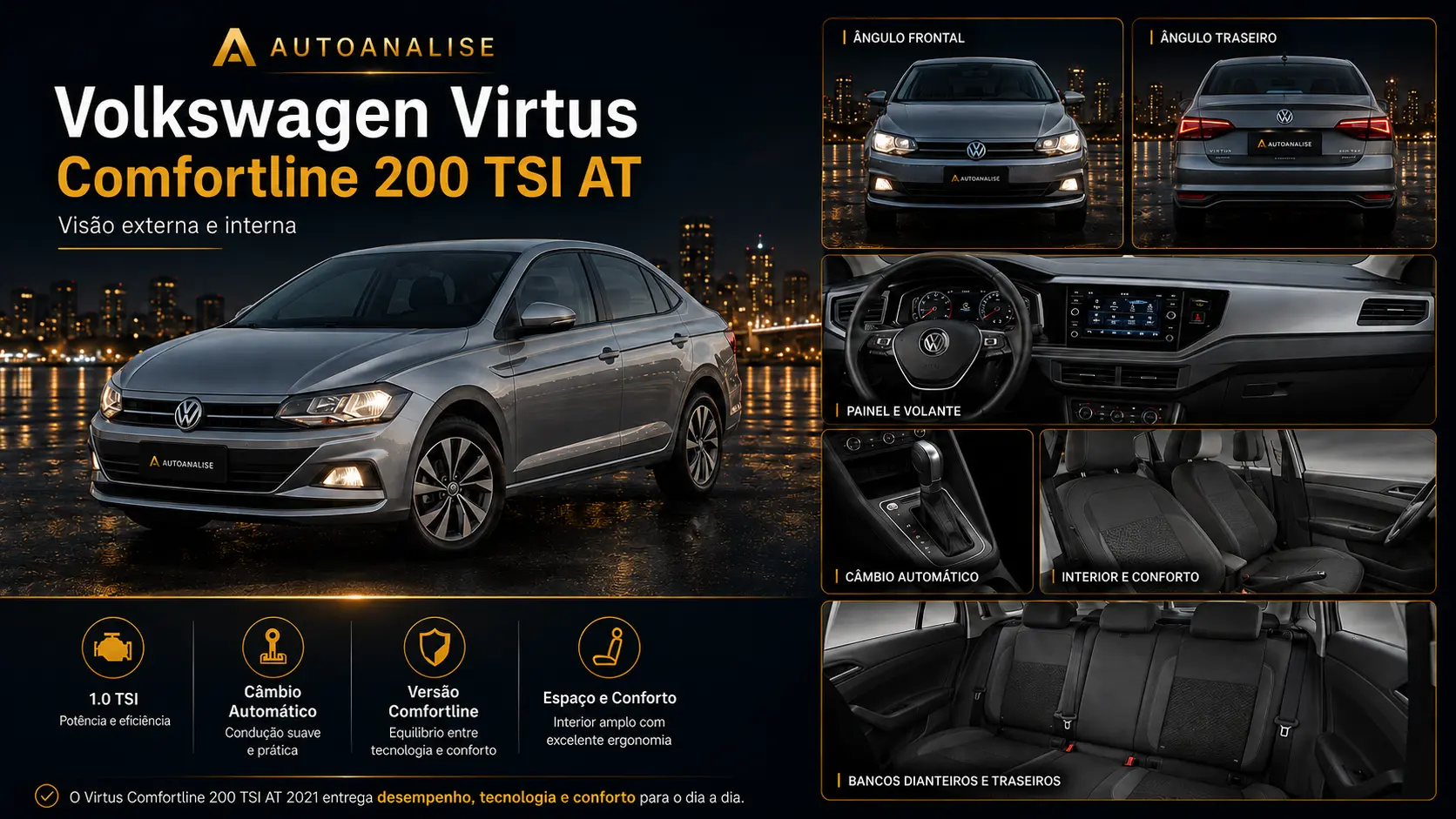 Volkswagen Virtus Comfortline 200 TSI automático 2021 usado de R$ 65 mil a R$ 80 mil