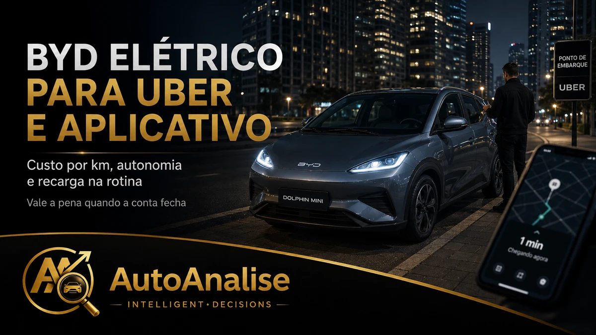 BYD Dolphin Mini sendo usado como carro de aplicativo, com foco em custo por km e autonomia